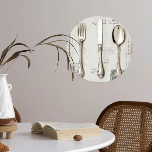 Zilver - Bestek - Hout Wandcirkel behangsticker klein -sfeer3