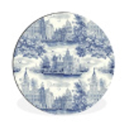 Huizen - Bomen - Water - Vogels - Blauw Wandcirkel aluminium klein 190 -3d