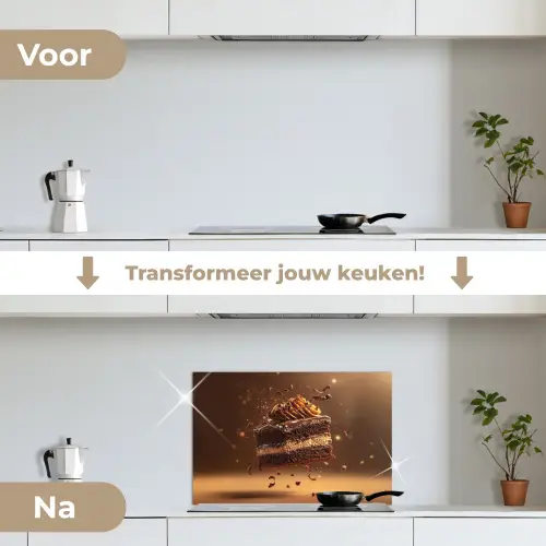 Taart - Chocolade - Eten - Brownie keuken achterwand spatscherm klein -voor_na_NL