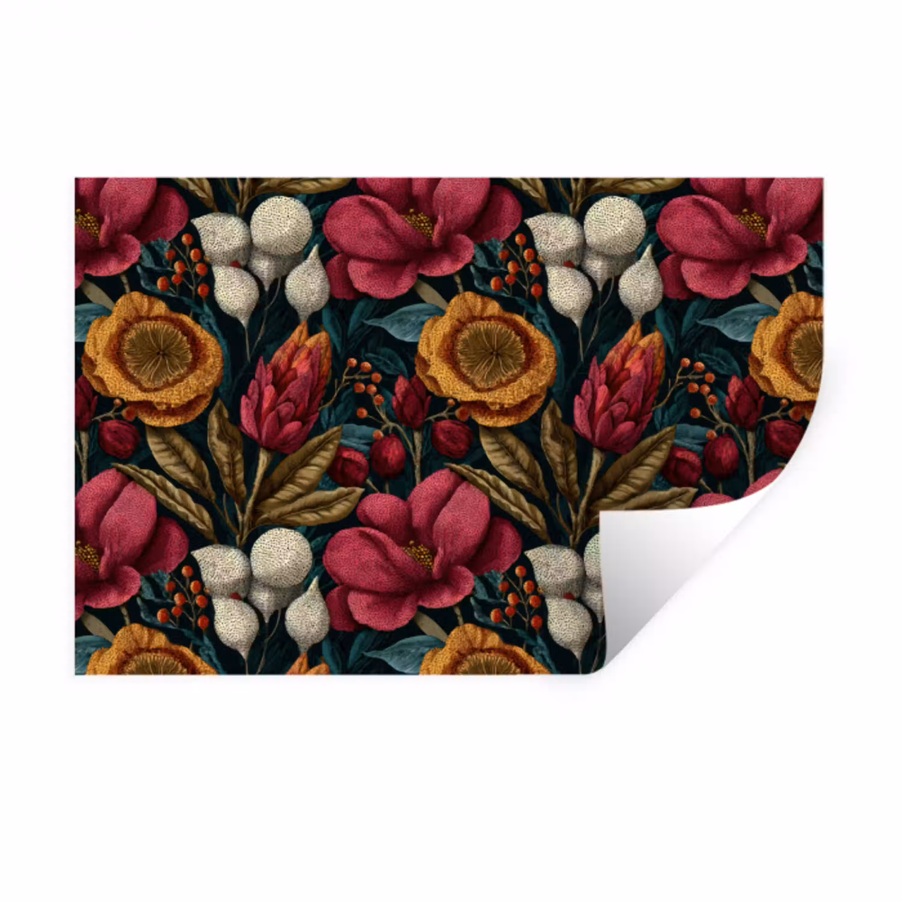 Bloemen - Patroon - Rood - Goud Muursticker klein 286 -3d