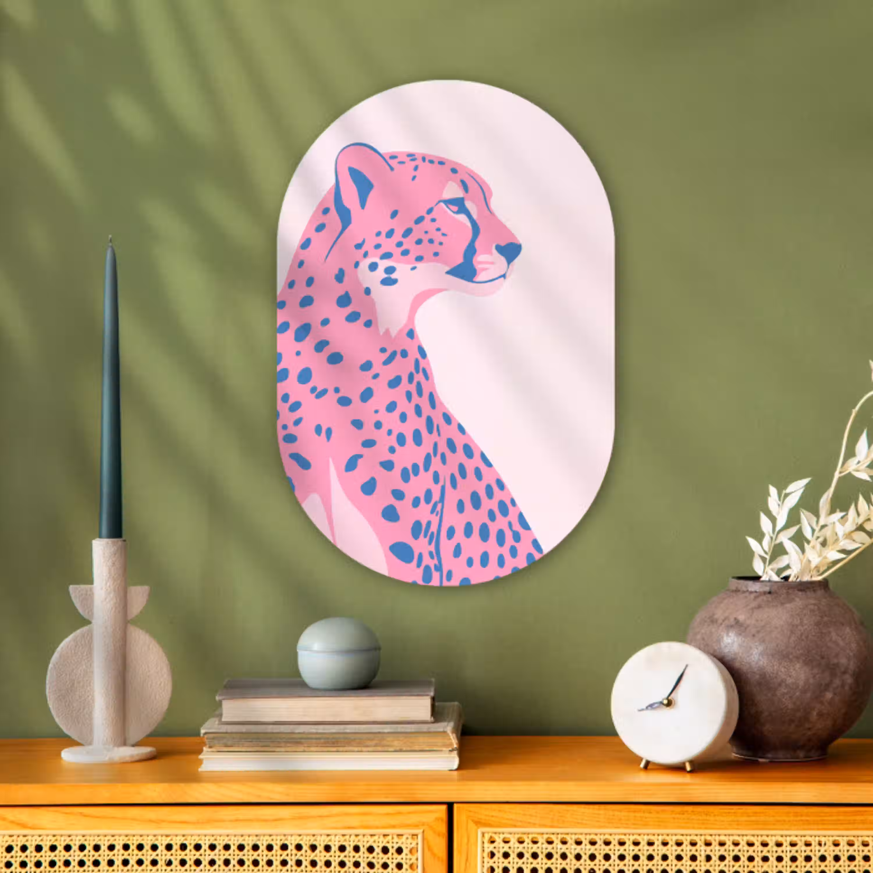 Dieren - Profiel - Abstract - Roze - Blauw Wandcirkel Ovaal Forex klein -sfeer2