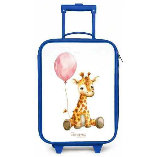 Giraffe met roze ballon Kinderkoffer - Blauw klein -zz3dotto