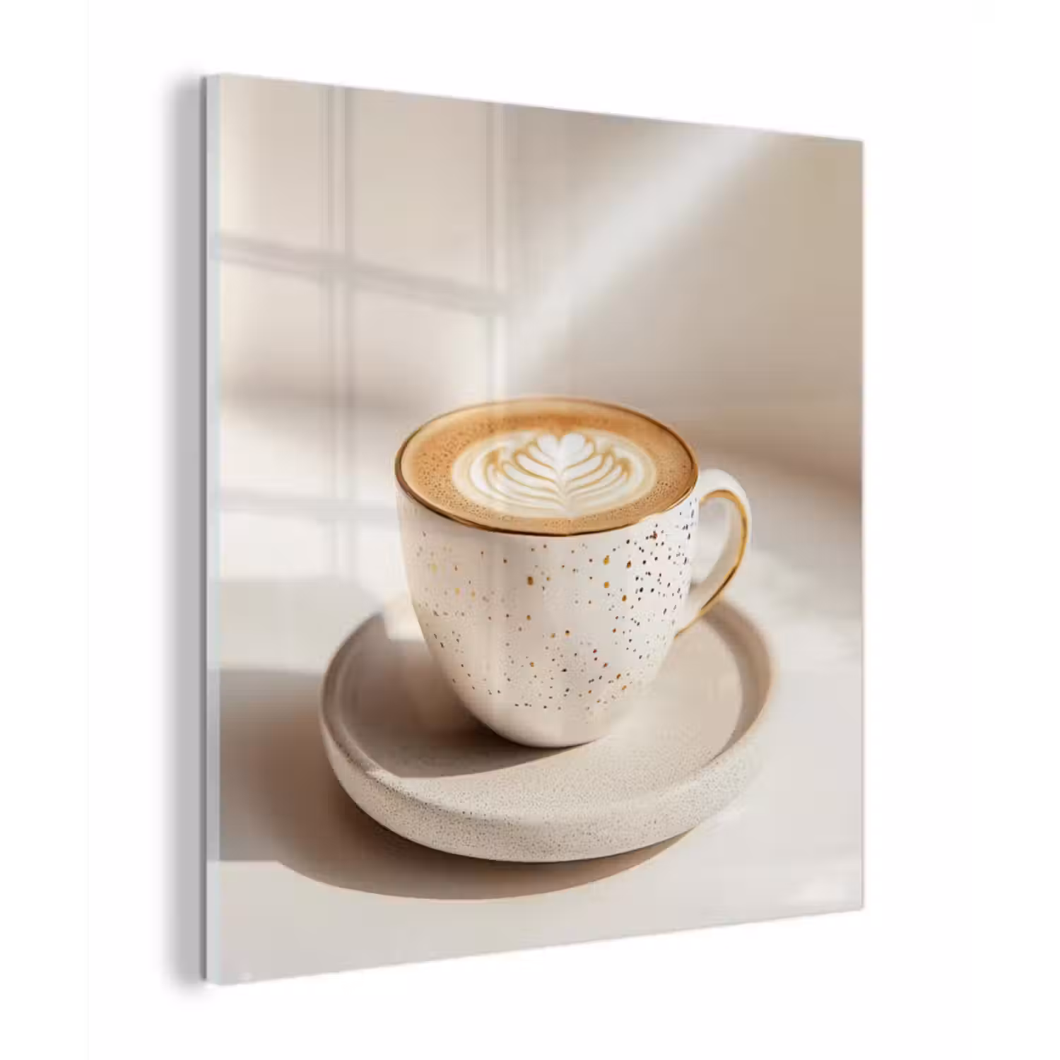 Glas schilderij - Cappuccino - Schuim - Schotel - Beige