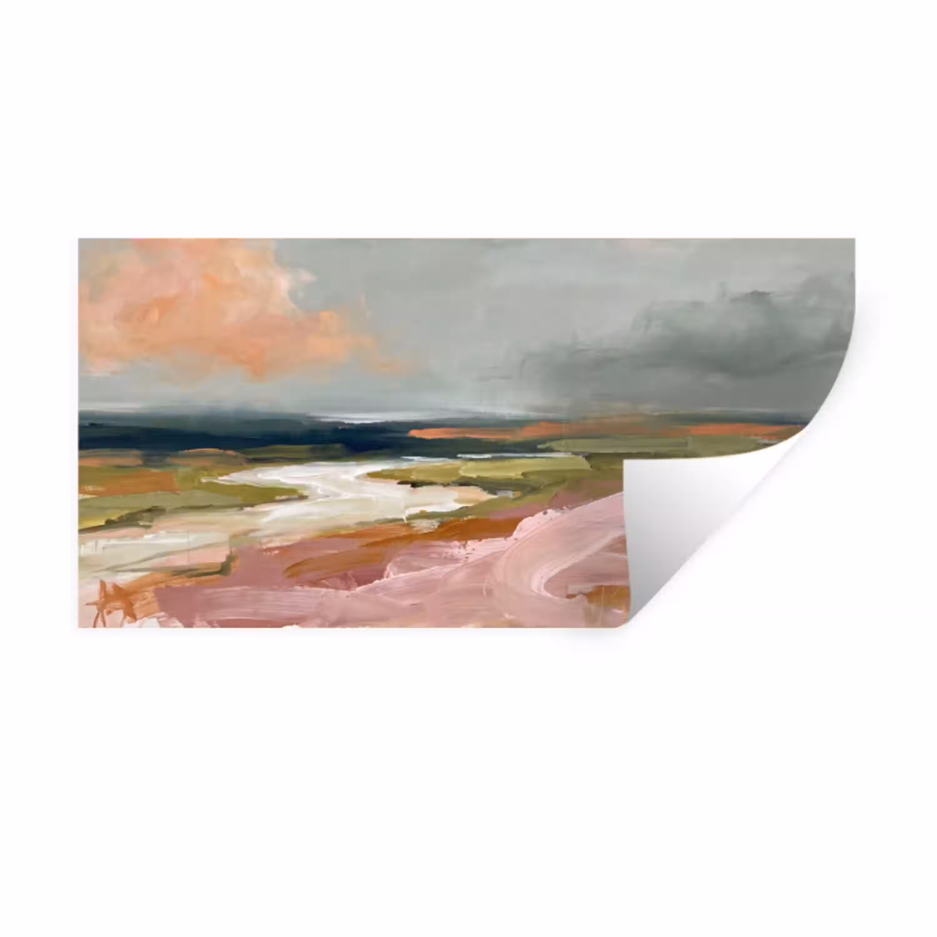 Landschap - Rivier - Abstract - Roze - Groen Muursticker klein -3d