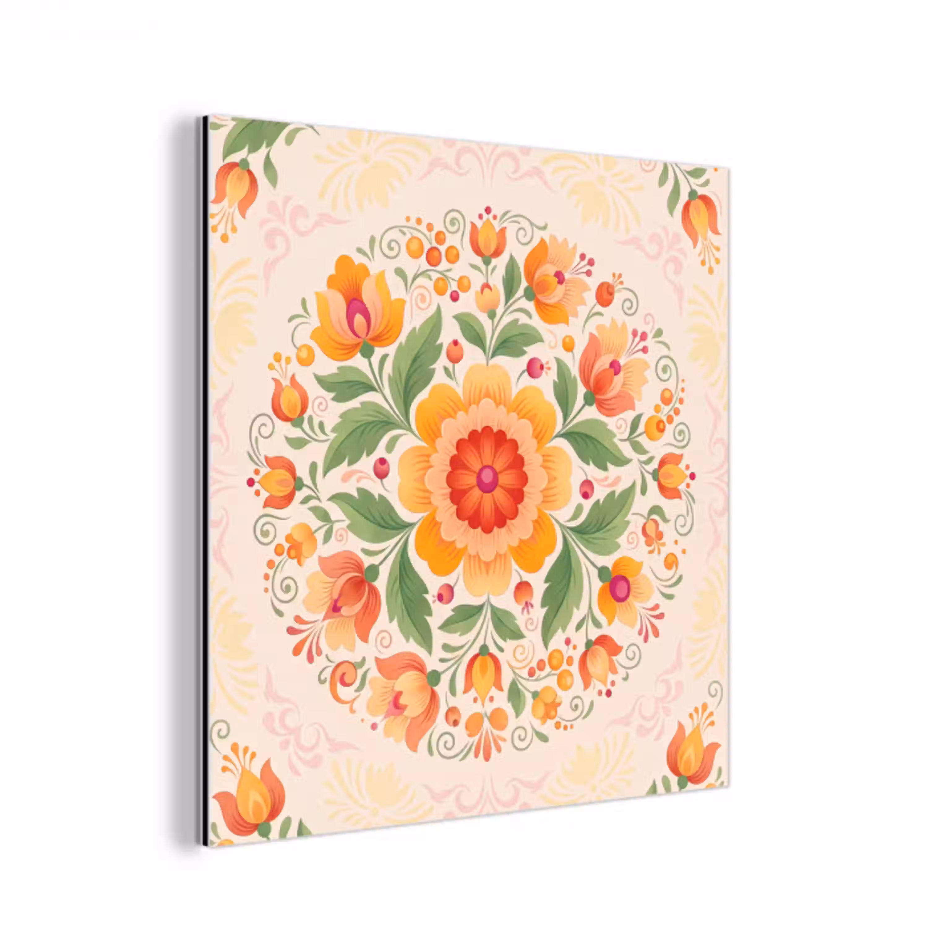 Bloemen - Patroon - Decoratief - Oranje aluminium wit klein -3d
