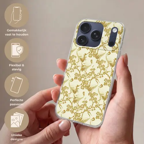 Kraanvogels - Kersenbloesem - Goud Telefoonhoesje iPhone 17 Pro klein 878 -sfeer3_NL