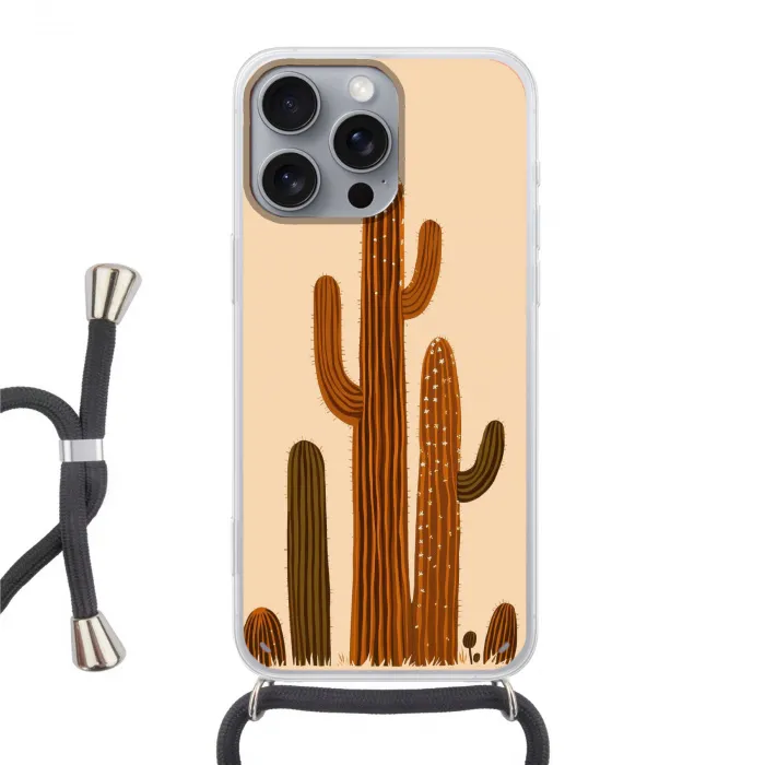 Cactus - Woestijn - Zand - Bruin Hoesje iPhone 16 Pro Max met koord klein -3d