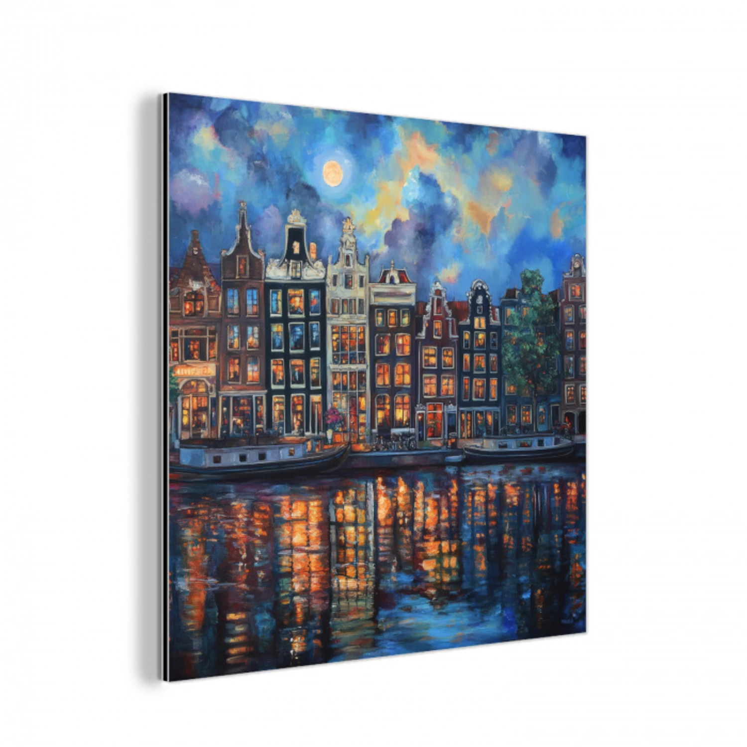 Grachten Amsterdam - Huizen - Stad - Kleurrijk aluminium wit klein -3d