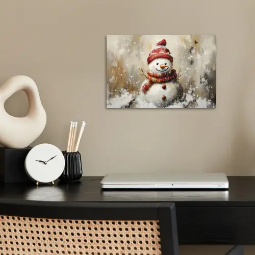 Sneeuwpop - Winter - Sneeuw - Beige poster papier klein -sfeer1