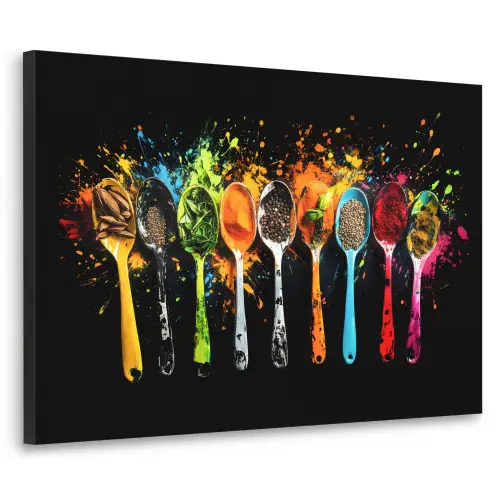 Lepels - Kruiden - Modern - Graffiti - Verf - Kleurrijk Textielframe zwart klein -3d
