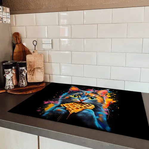 Kat - Graffiti - Kleurrijk - Wafel - Eten Inductie beschermer vinyl 3mm klein -sfeer3