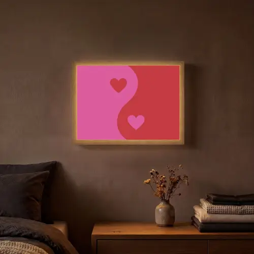 Minimalistisch - Rood - Roze - Hartjes Light Box met batterij (Wandlamp) middel -sfeer4