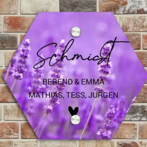 Lavendel - Sierlijk Naambord Hexagon klein -sfeer2