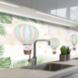 Aquarel - Luchtballonnen - Pastel keuken achterwand 2 middel -3d_schuin