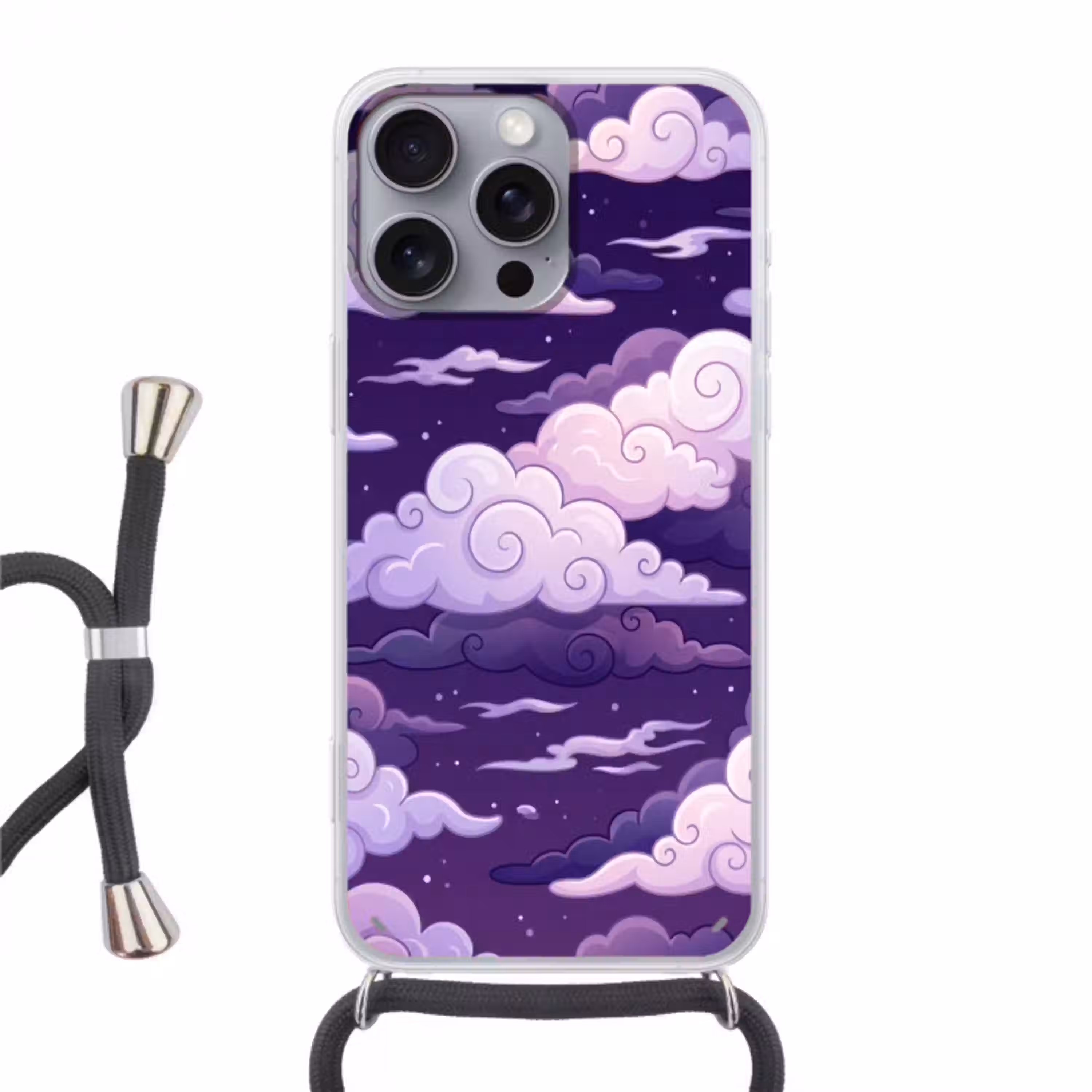 Wolken - Nacht - Natuur - Abstract - Paars Hoesje iPhone 16 Pro Max met koord klein -3d