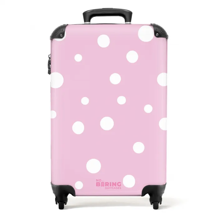 Roze achtergrond met witte stippen NBS - Handbagage koffer - Unisex middel -productfoto_recht