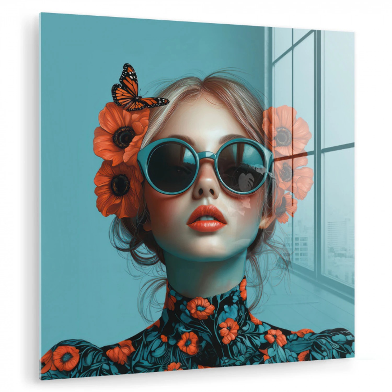 Vrouw - Blauw - Vlinder - Bloemen - Aesthetic plexiglas 5mm klein -zzzproduct_nieuw