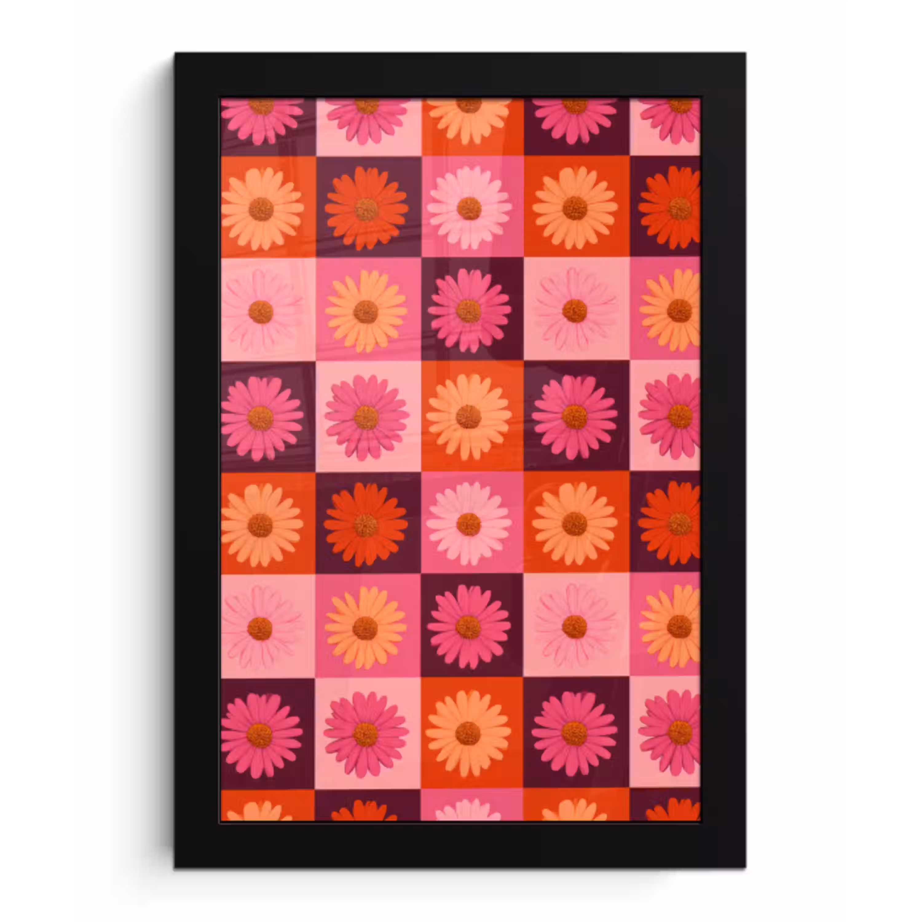Madeliefjes - Dambord - Retro - Roze - Oranje fotolijst zwart zonder passe partout klein 224 -3d
