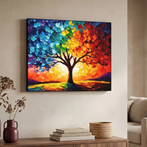 Boom - Kunst - Natuur - Zonsondergang Textielframe zwart klein -sfeer3
