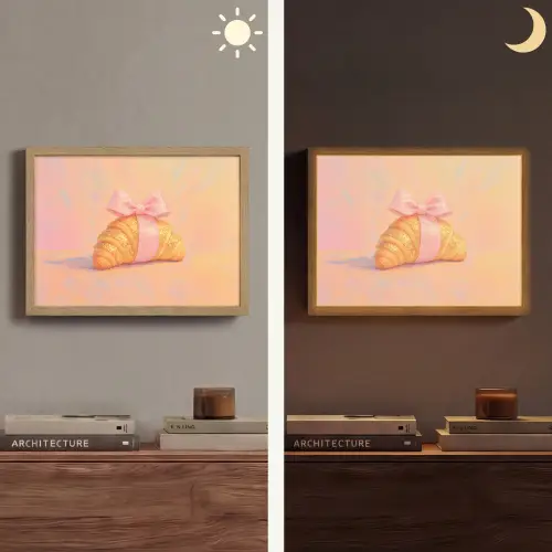 Croissant - Strik - Roze Light Box met batterij (Wandlamp) middel -sfeer3