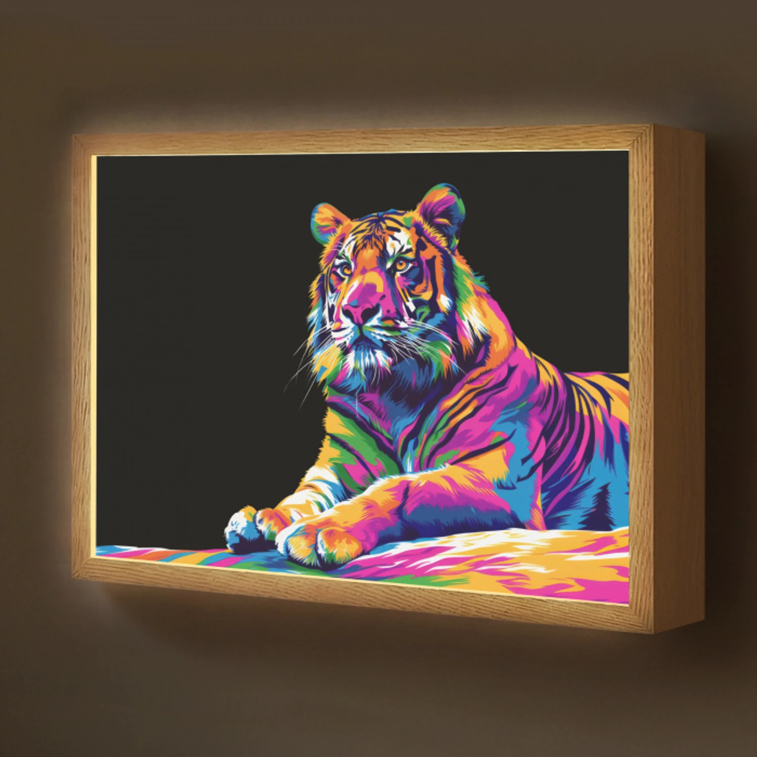 Tijger - Kleurrijk - Dieren - Zwart - Neon Light Box met batterij (Wandlamp kind) middel -z3d_website