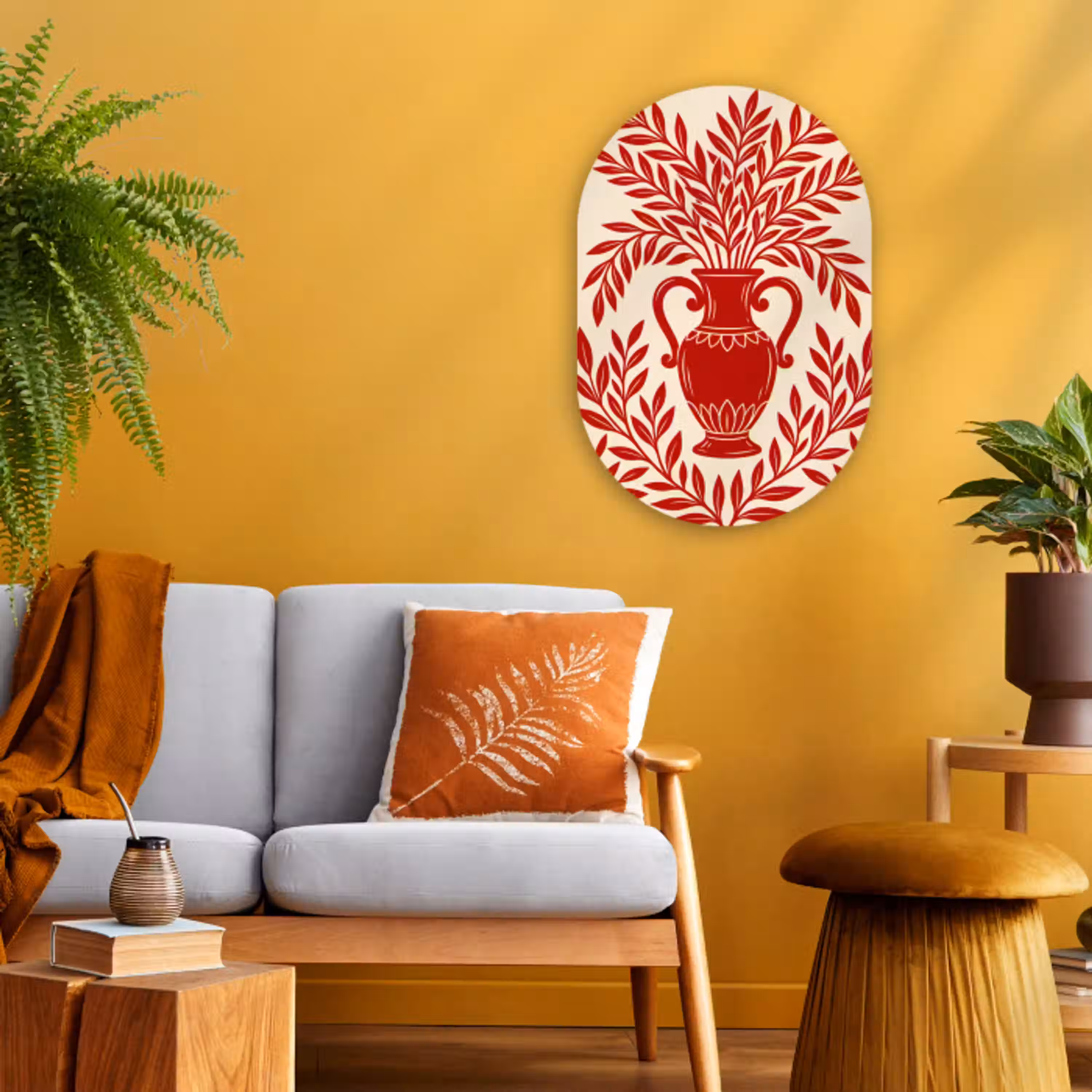 Vaas - Planten - Decoratie - Abstract - Rood Wandcirkel Ovaal Forex klein -sfeer4