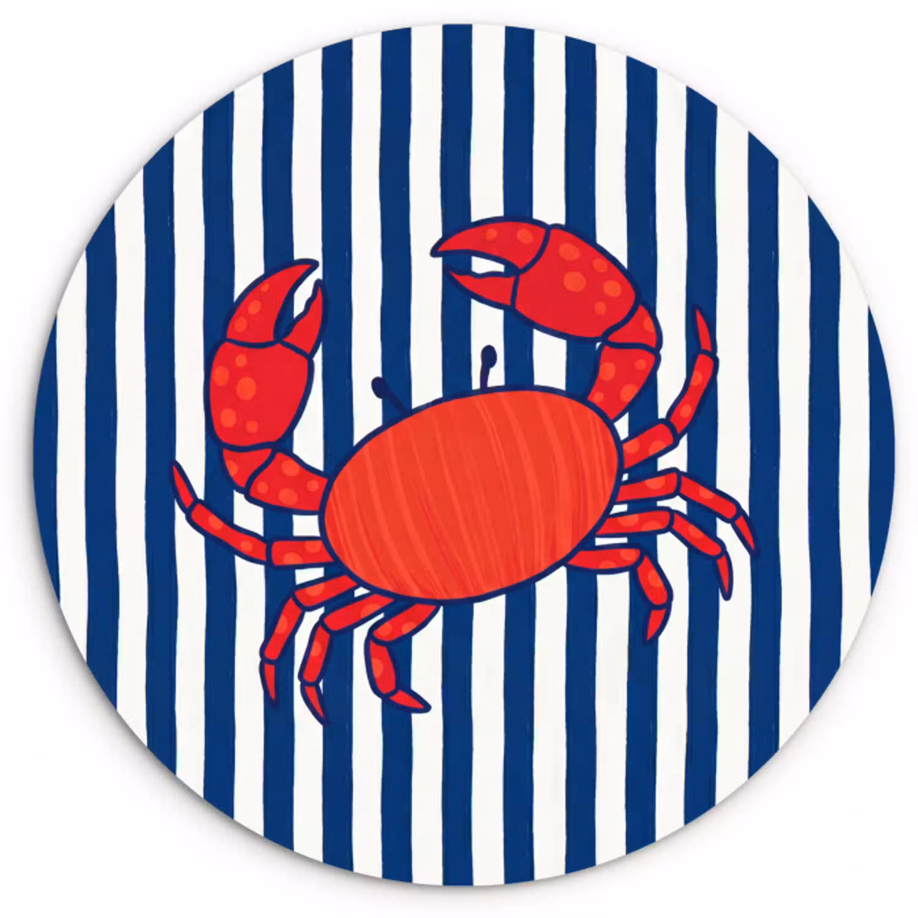 Krab - Strepen - Zeeleven - Illustratie - Rood Wandcirkel kunststof plaat 5mm dik klein -3d
