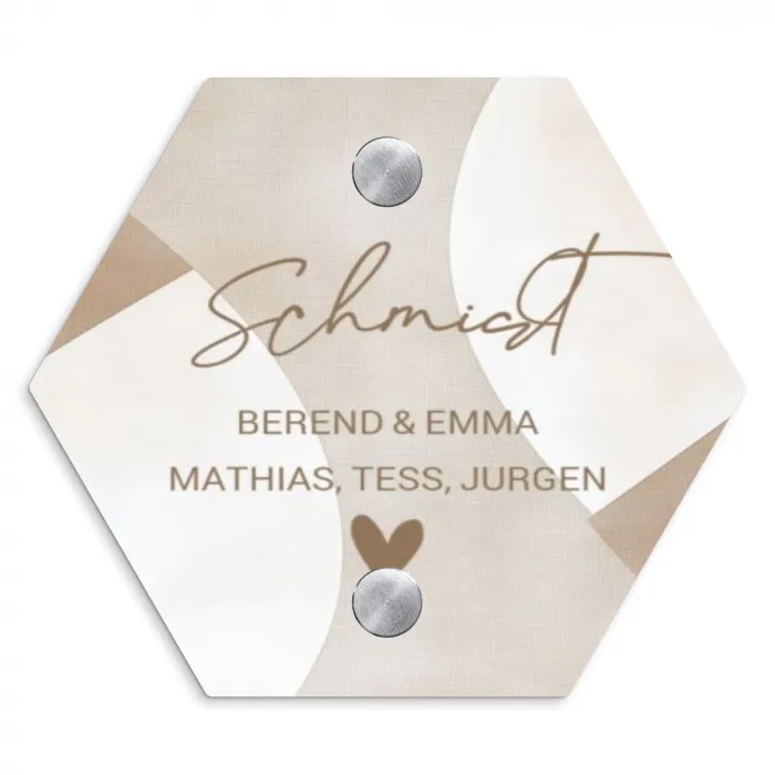 Abstract beige - Sierlijk Naambord Hexagon klein -3d