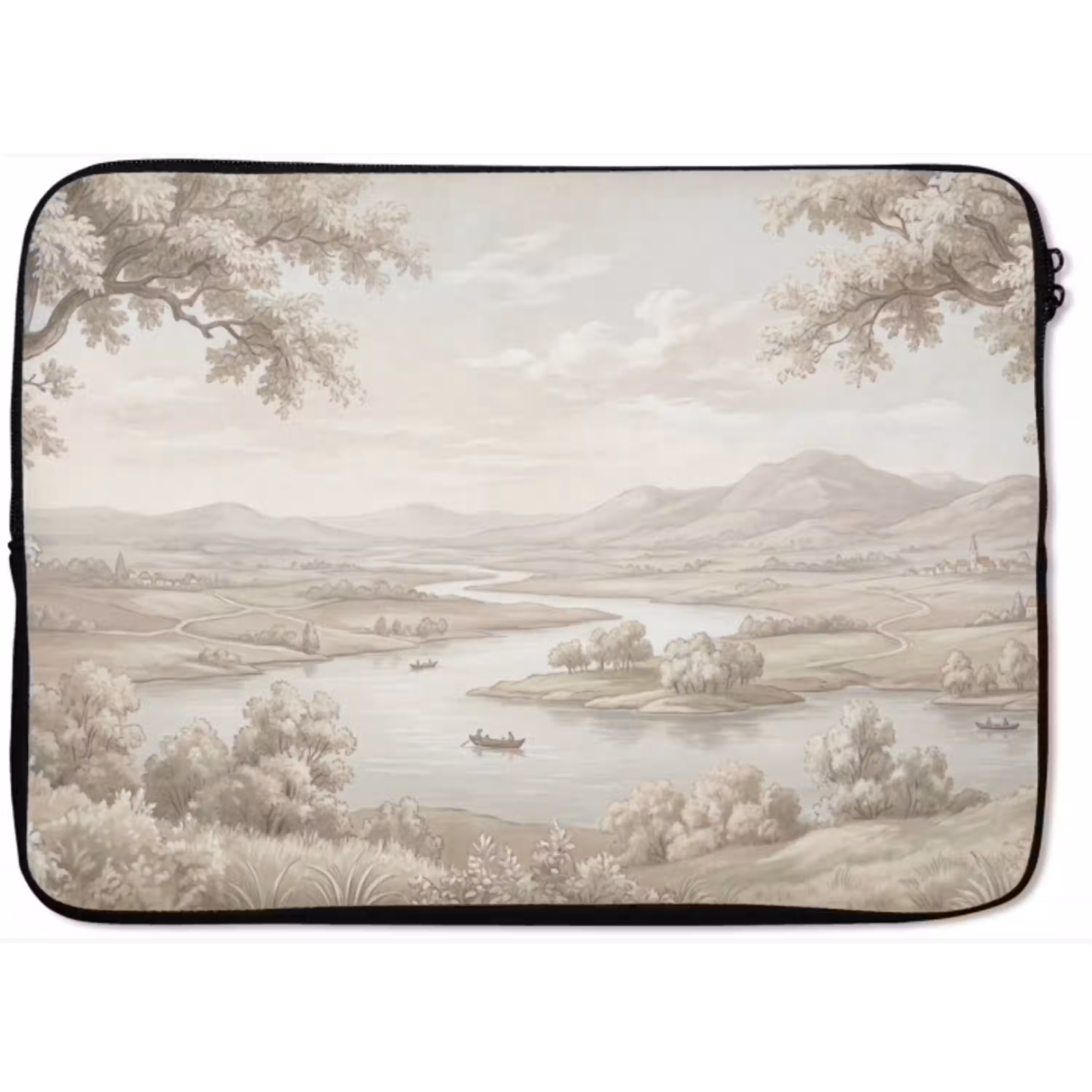 Rivierlandschap - Bergen - Natuur - Vintage - Beige laptophoes neopreen klein -zkaufland3dotto