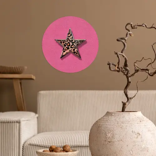 Ster - Luipaard - Print - Roze Wandcirkel behangsticker klein -sfeer1