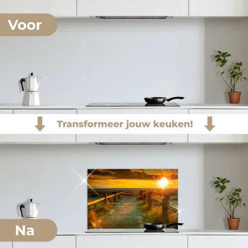 Zon - Strand - Duin - Horizon - Gras - Pad - Oranje keuken achterwand spatscherm klein -voor_na_NL