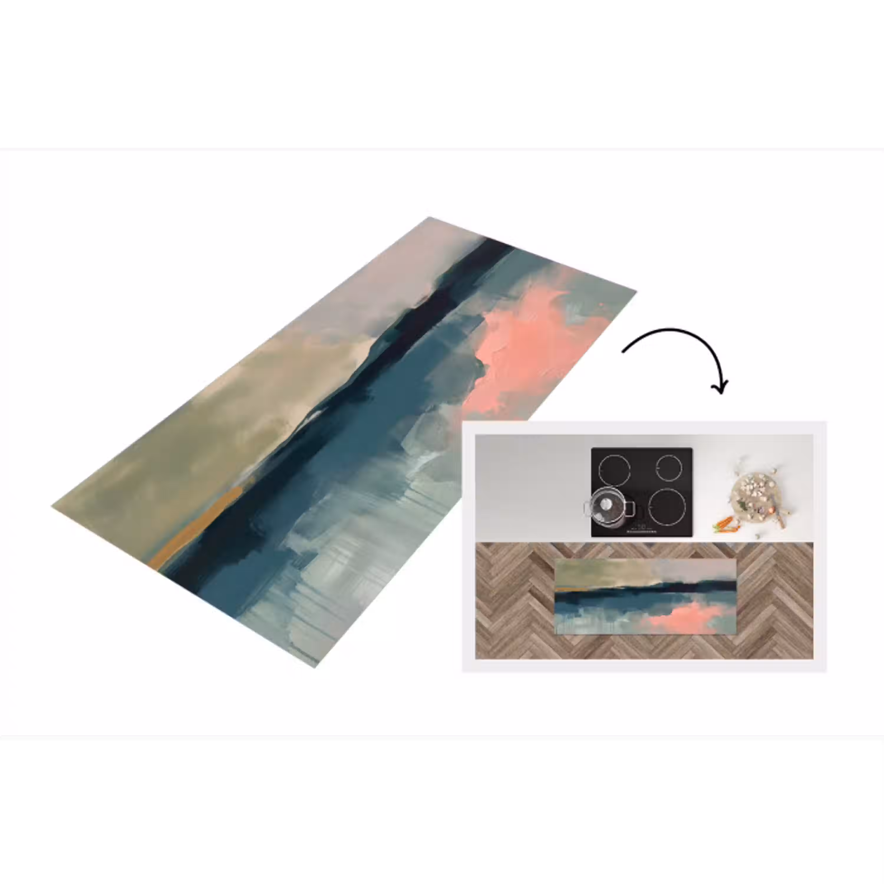 Abstract - Landschap - Kunst - Modern - Groen - Blauw Keukenloper - keukenmat middel -3d