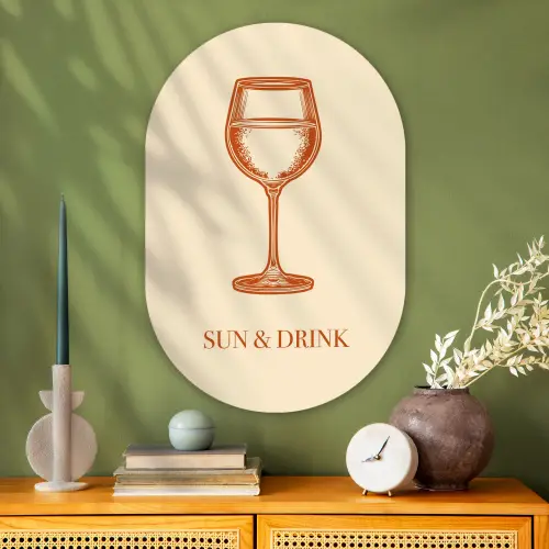 Wijn - Zomer - Quote - Oranje Wandcirkel Ovaal Glas middel -sfeer2