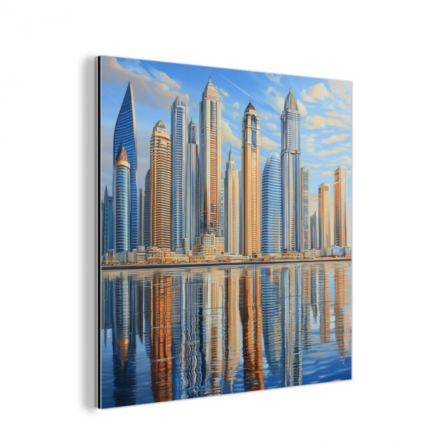 Skyline - Wolkenkrabbers - Water - Blauw aluminium wit klein -3d