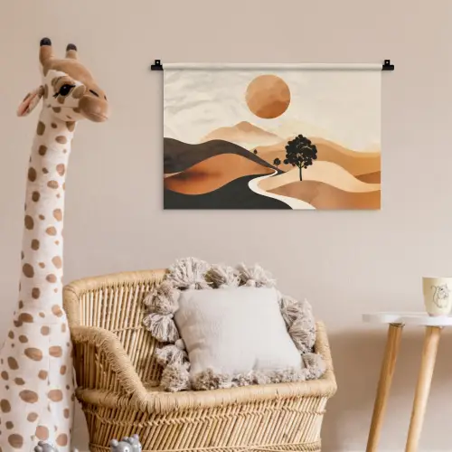 Zon - Heuvels - Boom - Abstract Wandkleed katoen klein -wsfeer5_kind