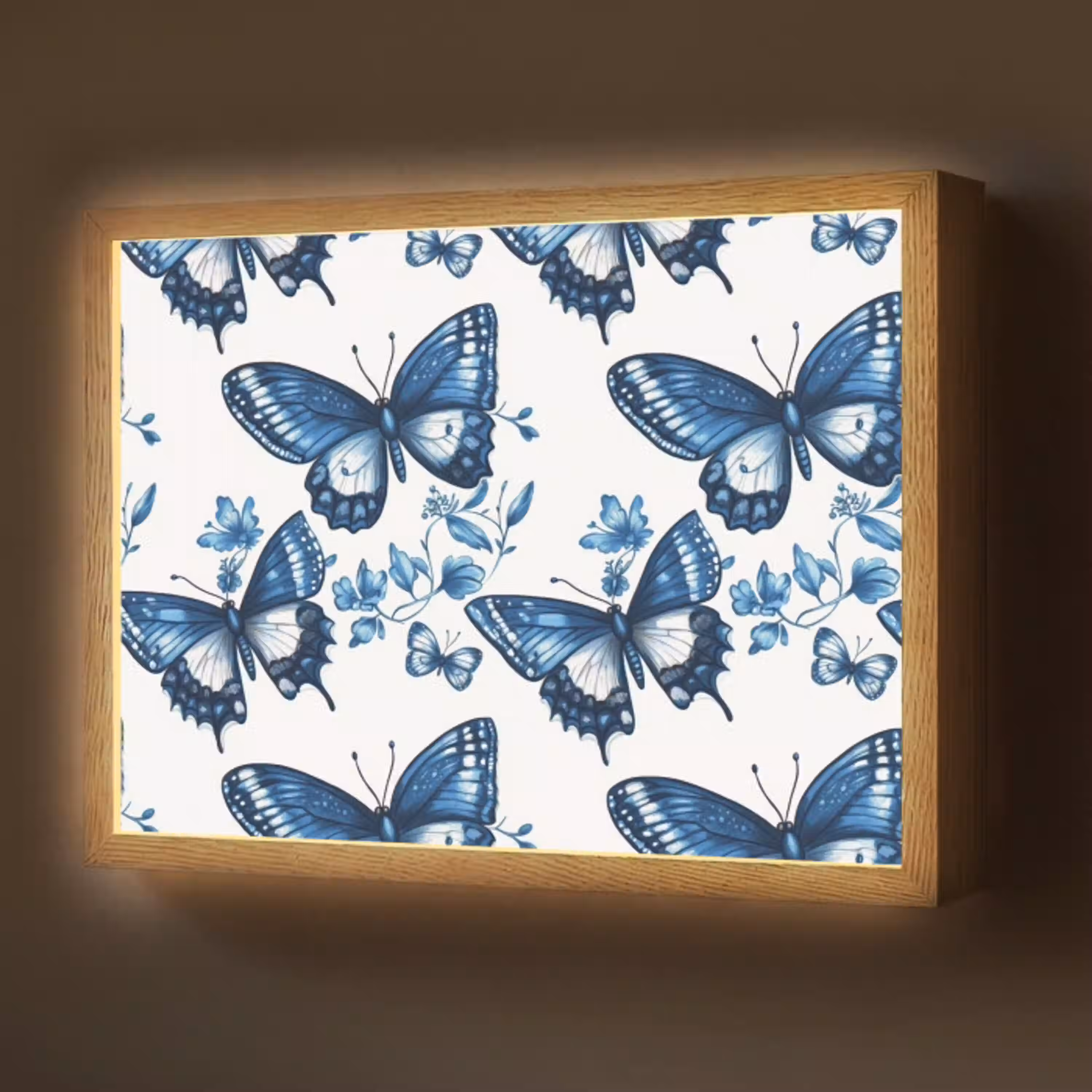 Blauw - Vlinders - Bloemen - Wit Light Box met batterij (Wandlamp) middel 907 -z3d_website