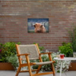 Schotse Hooglander - Koeienkop - Landschap - Natuur - Koe Tuinposter op houten frame 2 cm dik klein -sfeer3