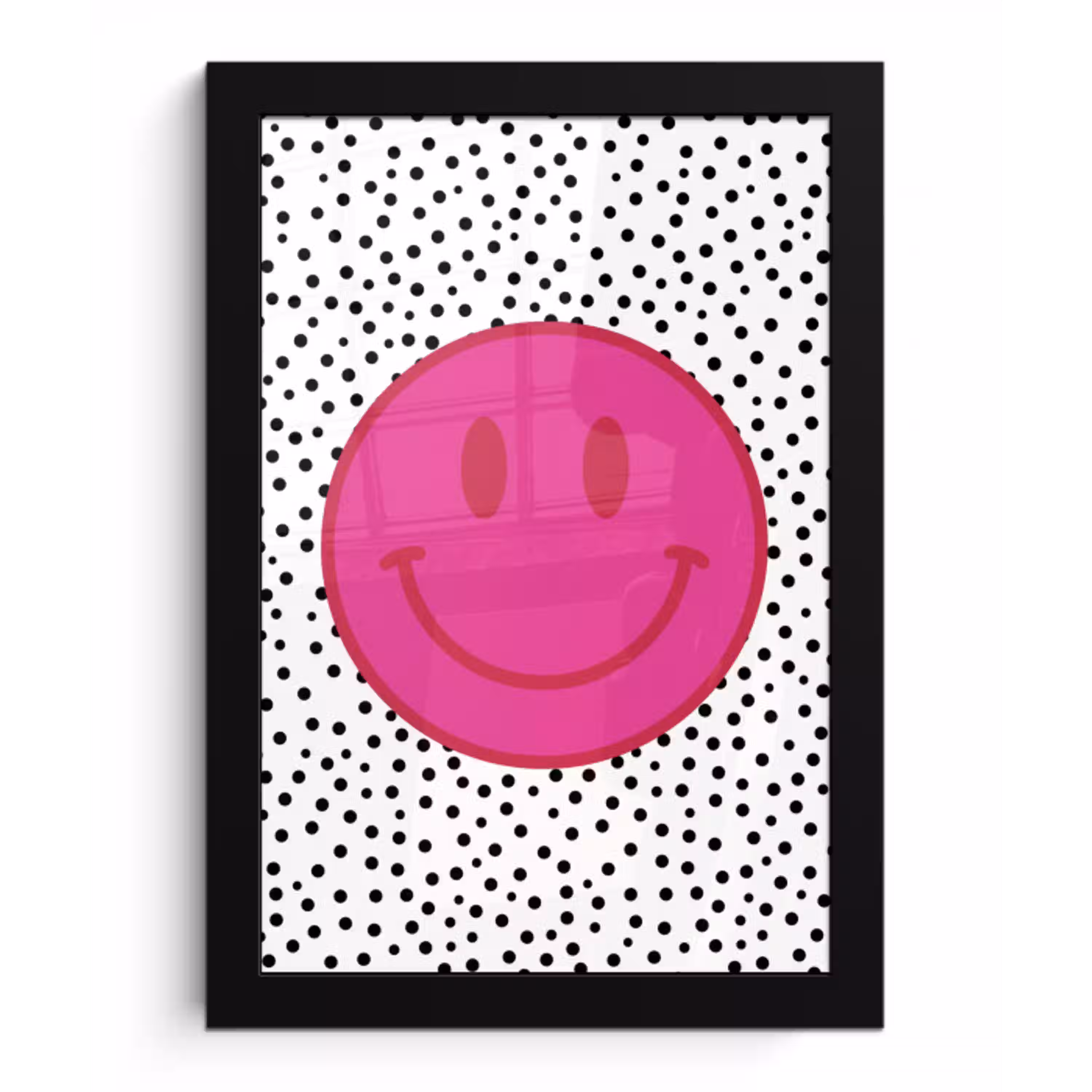 Smiley - Roze - Stippen fotolijst zwart zonder passe partout klein -3d
