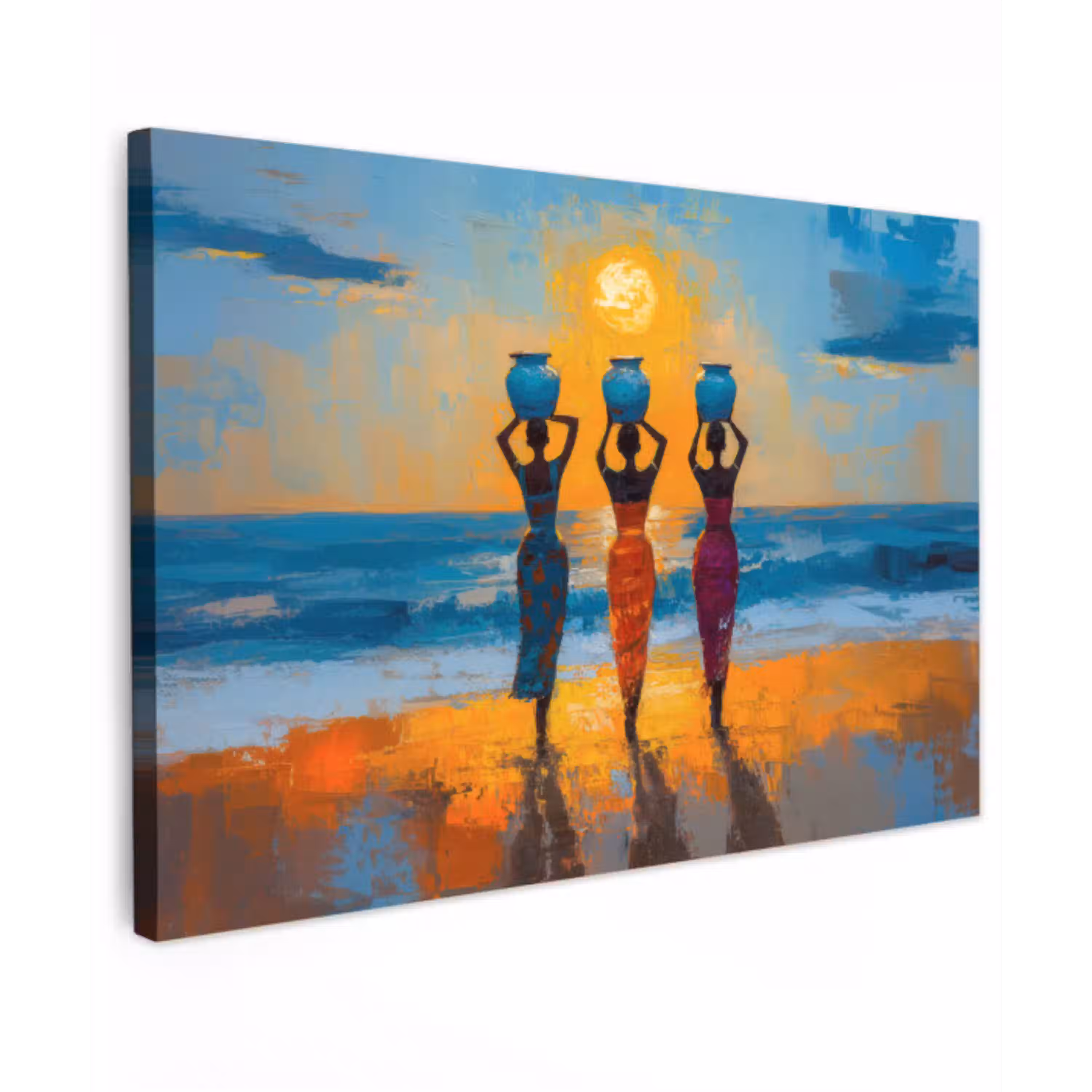 Vrouwen - Strand - Zondsondergang Tuinposter op houten frame 2 cm dik klein -3d
