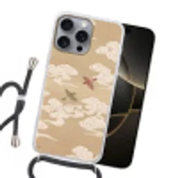 Vogels - Vliegen - Beige Hoesje iPhone 16 Pro Max met koord klein -sfeer1