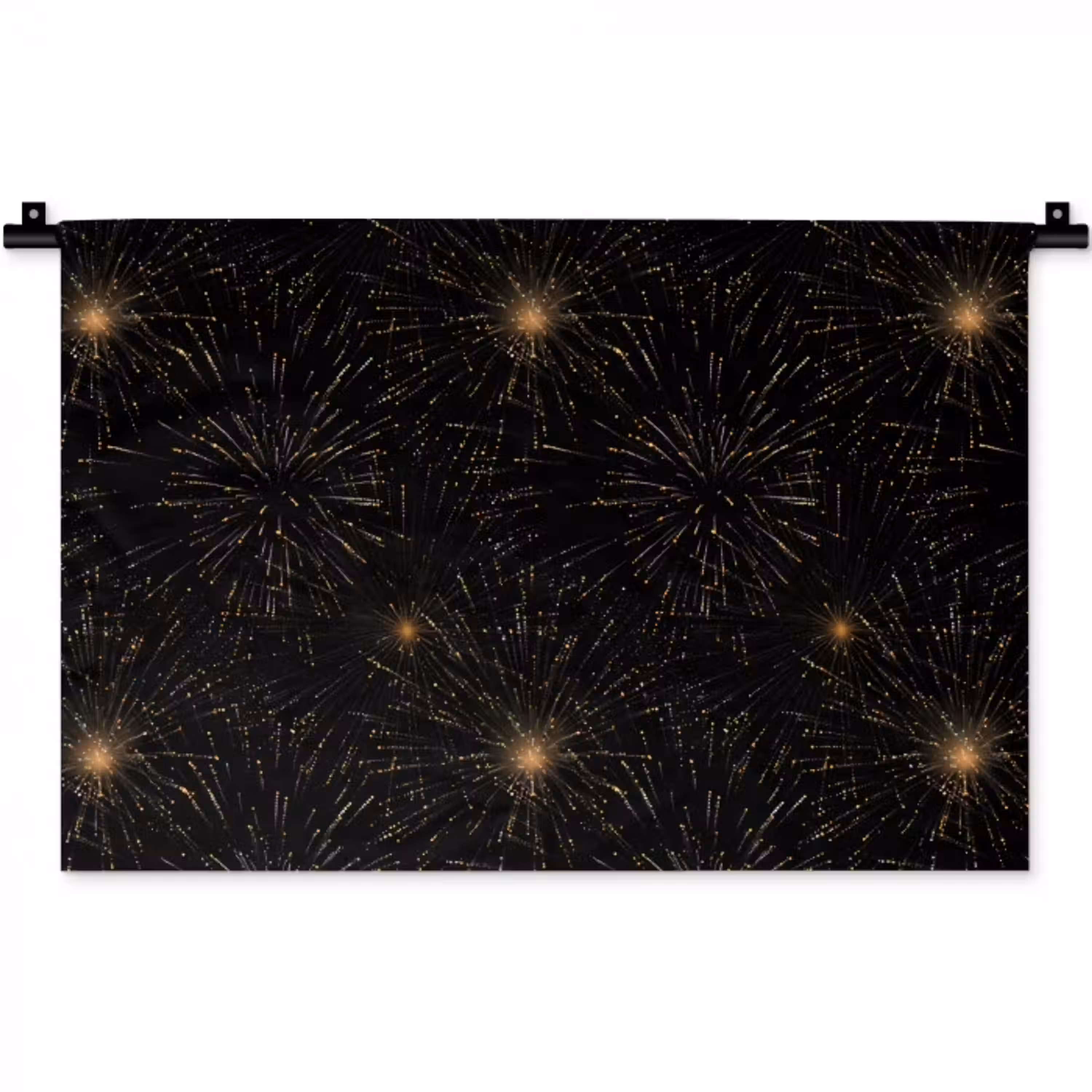 Vuurwerk - Patroon - Feestelijk - Goud - Zwart Wandkleed katoen klein 269 -zz3d