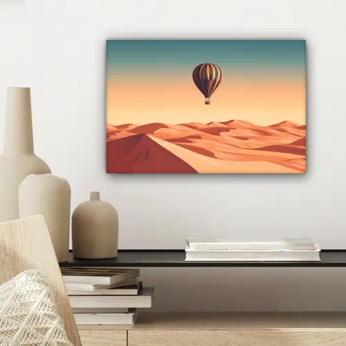 Luchtballon - Woestijn - Zonsondergang - Blauw canvas 2cm klein -sfeer6