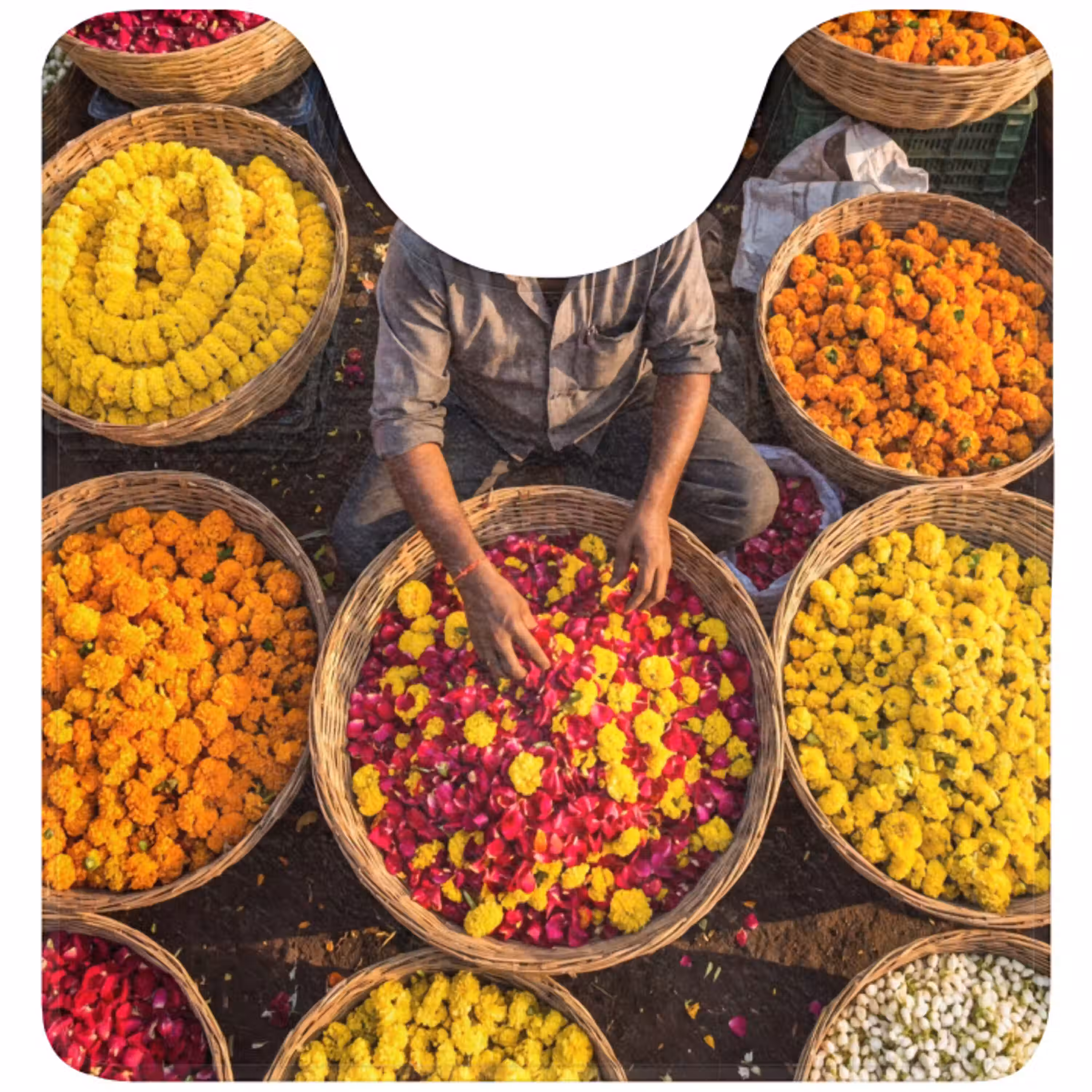 Bloemen - Markt - Kleurrijk WCmat U-uitsnede middel -3d