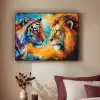 Dieren - Kunst - Leeuw - Tijger Textielframe zwart klein -sfeer1