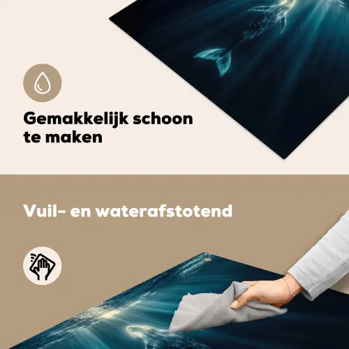 Walvis - Water - Zonnestralen - Blauw Inductie beschemer met haakjes middel -ky-schoon-nl