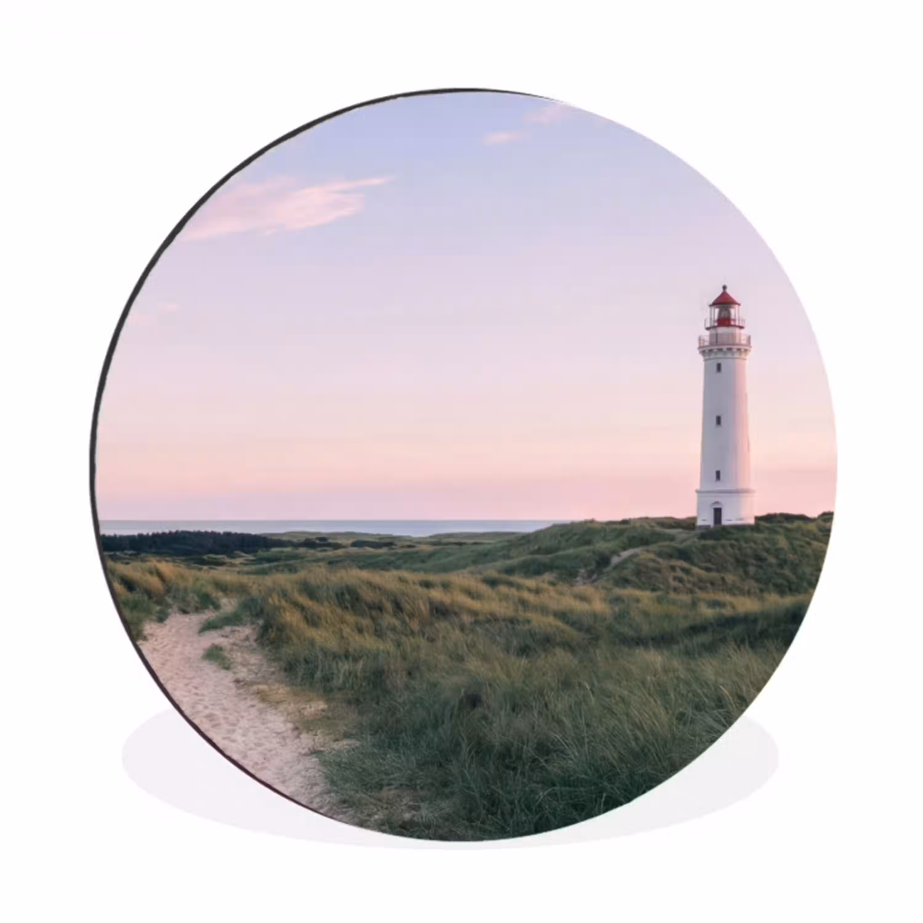 Vuurtoren - Duinlandschap - Zee Wandcirkel aluminium klein -3d