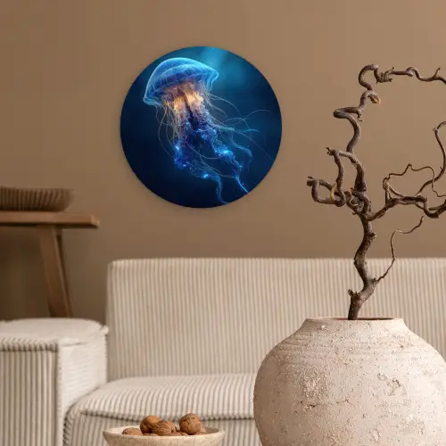 Kwal - Lichtgevend - Tentakels - Blauw Wandcirkel kunststof plaat 5mm dik klein -sfeer1