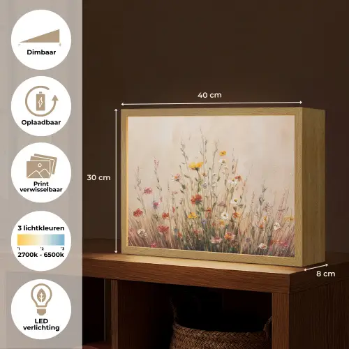 Wilde bloemen - Penseelstreken - Rustgevend Light Box met batterij (Wandlamp) middel -USP_websiteoverzichtNL