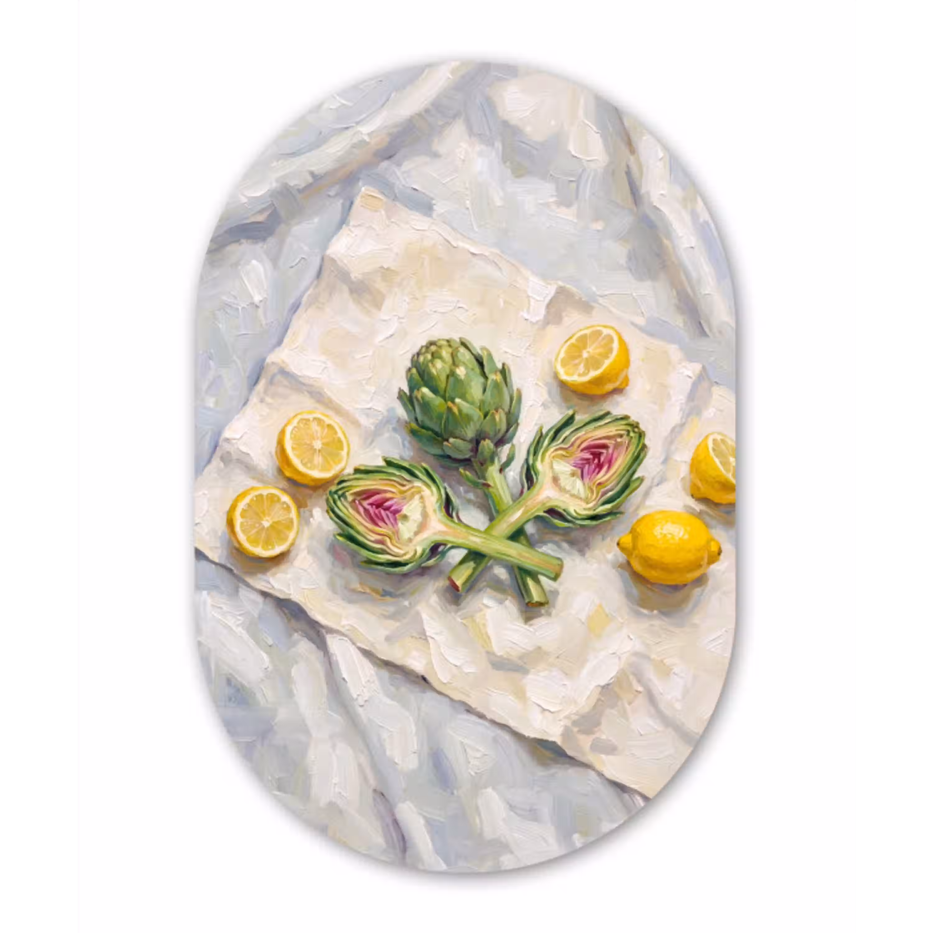 Artisjok - Citroen - Eten Wandcirkel Ovaal Glas middel -3d