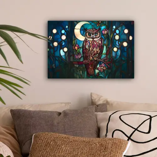 Uil - Mozaïek - Maan - Nacht canvas 2cm klein -sfeer1